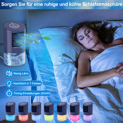 RenFox Klimagerte Mini Luftkühler, 5 in 1 Mobile Klimaanlage, Air Cooler Klimagert, Ventilator, Luftbefeuchter, 3 Geschwindigkeiten, 7 LED Luftkühler Klein für Zuhause und Büro