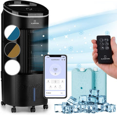 Klarstein Luftkühler mit Wasserkühlung, Leiser 4-in-1 Verdunstungskühler, Luftbefeuchter, Ventilator & Nachtmodus, Mobile Klimageräte Luftkühler 7L, 65W Air Cooler, 330m³/h Kühlender Luftstrom