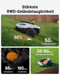 MAMMOTION YUKA Mini 700 Mähroboter ohne Begrenzungskabel, NetRTK+Vision, Keine RTK-Antenne erforderlich, Auto-Kartierung, Empf. 700m², Max. 1100m², mit 4G-Modul, 50% Steigung