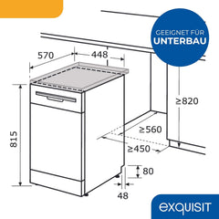 Exquisit Geschirrspüler, 9 Maßgedecke, Spülmaschine 45 cm, Power+, ECO-Modus, Geschirrspüler 45 cm, GSP59109-030E silber