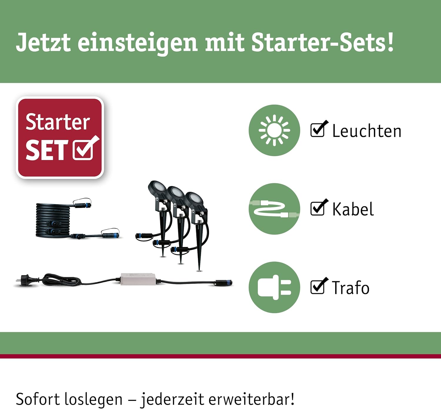 Paulmann Leuchten Paulmann 93696 Outdoor Plug & Shine 3er-Set Spot Sting Basisset IP67 3000K 3 x 6W