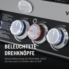 RÖSLE Elektrogrill BBQ-Portable Videro E2-P, tragbarer Tischgrill mit 2 Brennern, Warmhalterost und Deckel mit Glaseinsatz, pulverbeschichteter Stahl, schwarz/silbern