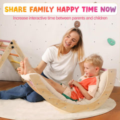 Dreieck-Set mit Kissen, 5-in-1 Montessori-Kletterset, faltbar, Kletter-Indoor-Spielplatz-Set für Kleinkinder, Holz-Kletterspielzeug mit Rampe und Kletterbogen für Kinder (Holzfarbe)