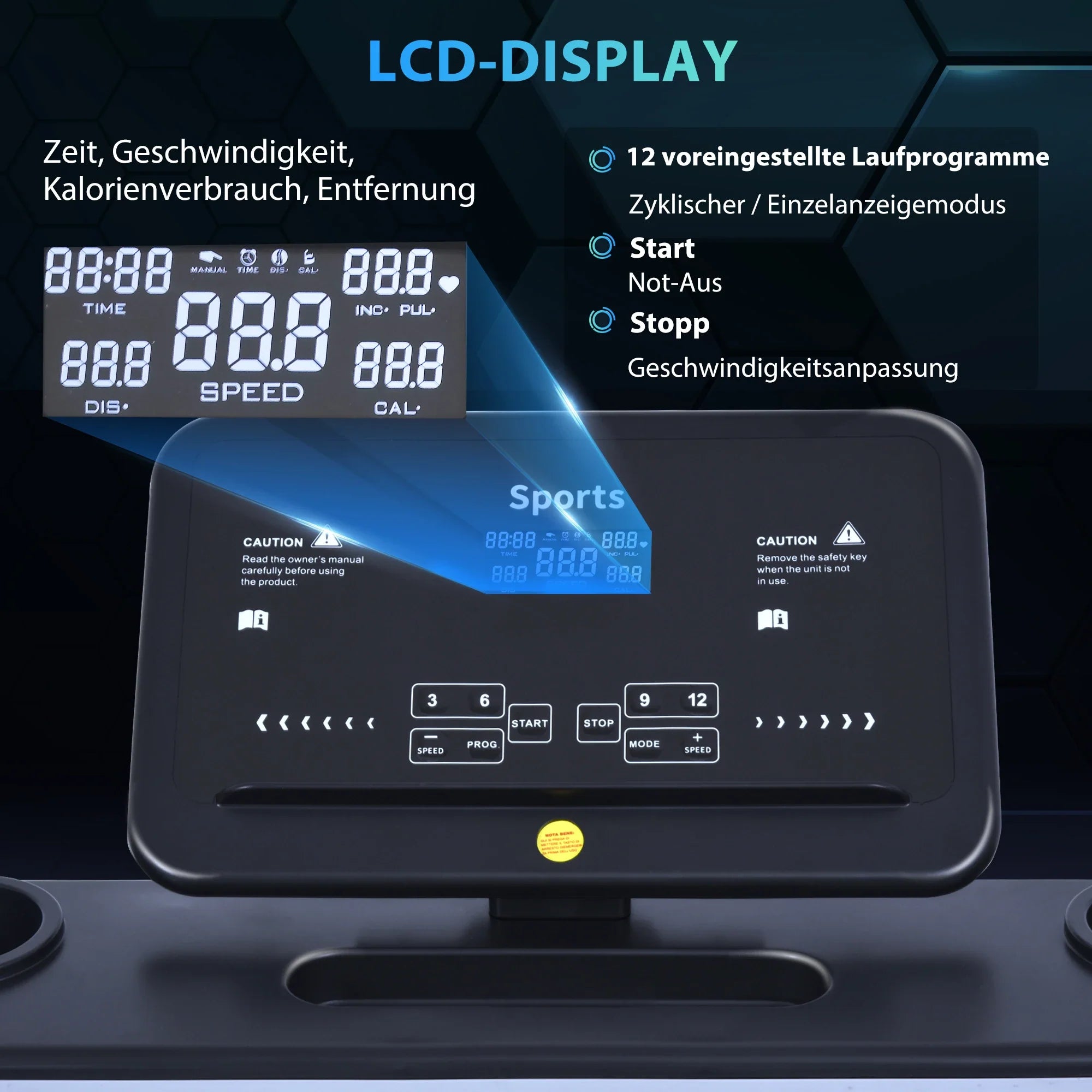 HOMCOM elektrisches Laufband klappbar LCD-Display 12 Programme