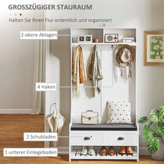 HOMCOM Garderobenständer Schuhbank All-in-1 Design Weiß