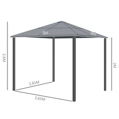 Outsunny Gartenpavillon Hardtop mit Polycarbonat-Dach Fliegennetz Alu