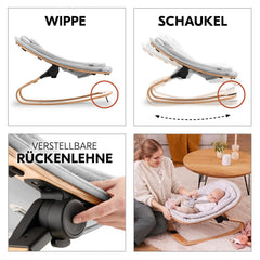 hauck Hochstuhl Beta+ Newborn Set Eco Bouncer - mitwachsender Holz Babyhochstuhl ab Geburt, inkl. Neugeborenenaufsatz, Sitzpolster und Essbrett - Dark Grey