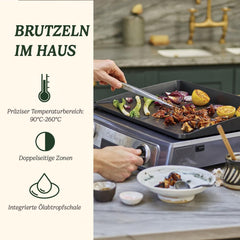 Cuisinart Hot Plate Entertaining Grill & Griddle | XL Elektrischer Plancha Grill, Teppanyaki Grillplatte für zu Hause | Antihaftbeschichtete abnehmbare Platte, 2-Zonen-Temperaturregelung bis zu 260°C