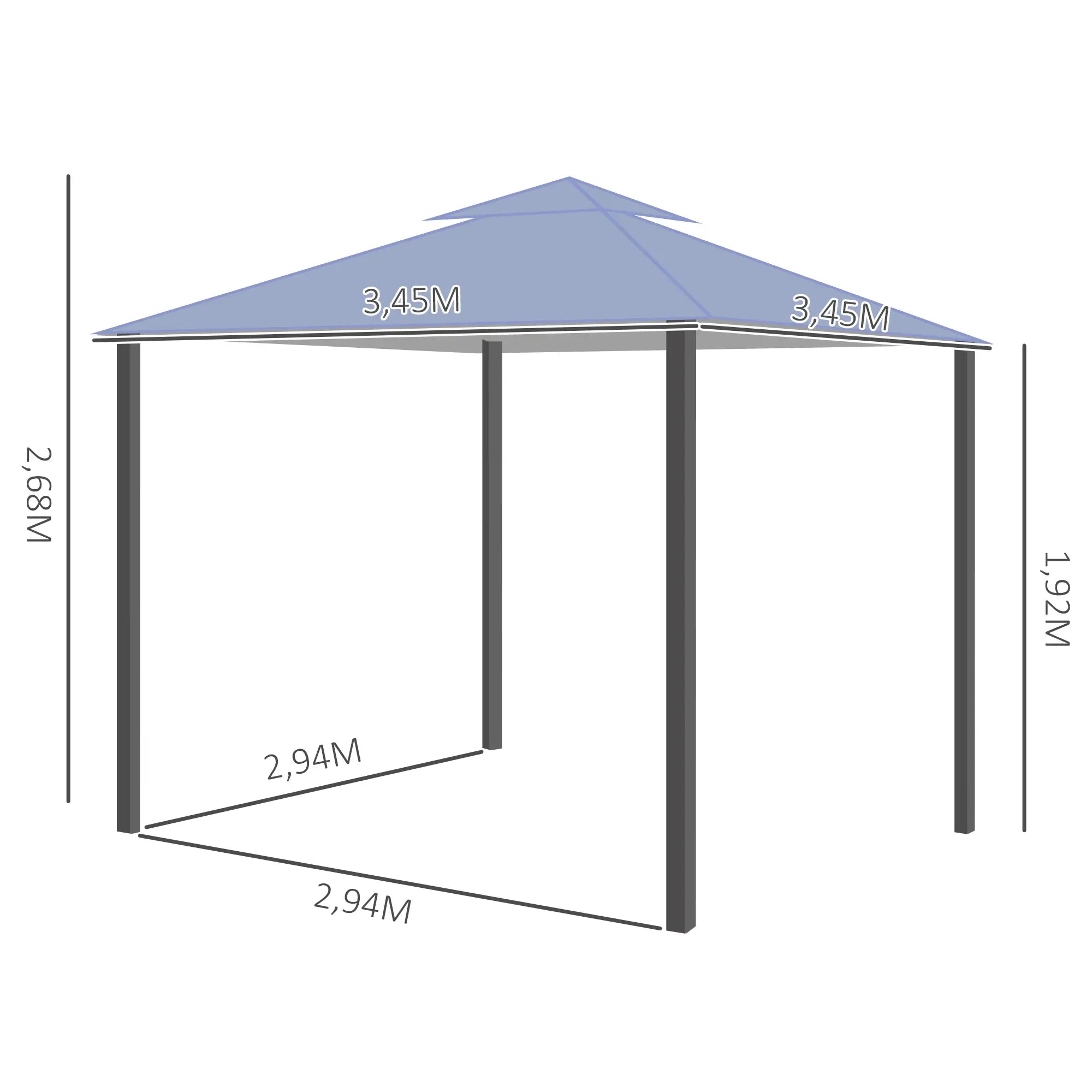 Outsunny Pavillon 3,45x3,45 m mit Doppeldach Grau