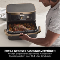 Ninja Heißluftfritteuse MAX PRO, 6,2 L, ölfrei, große Schublade, Rösten, Backen, Air Fry, Antihaftbeschichtet, Spülmaschinenfester Korb & Crisper Gittereinsatz, Silikonzange, Schwarz/Kupfer, AF180EUCP