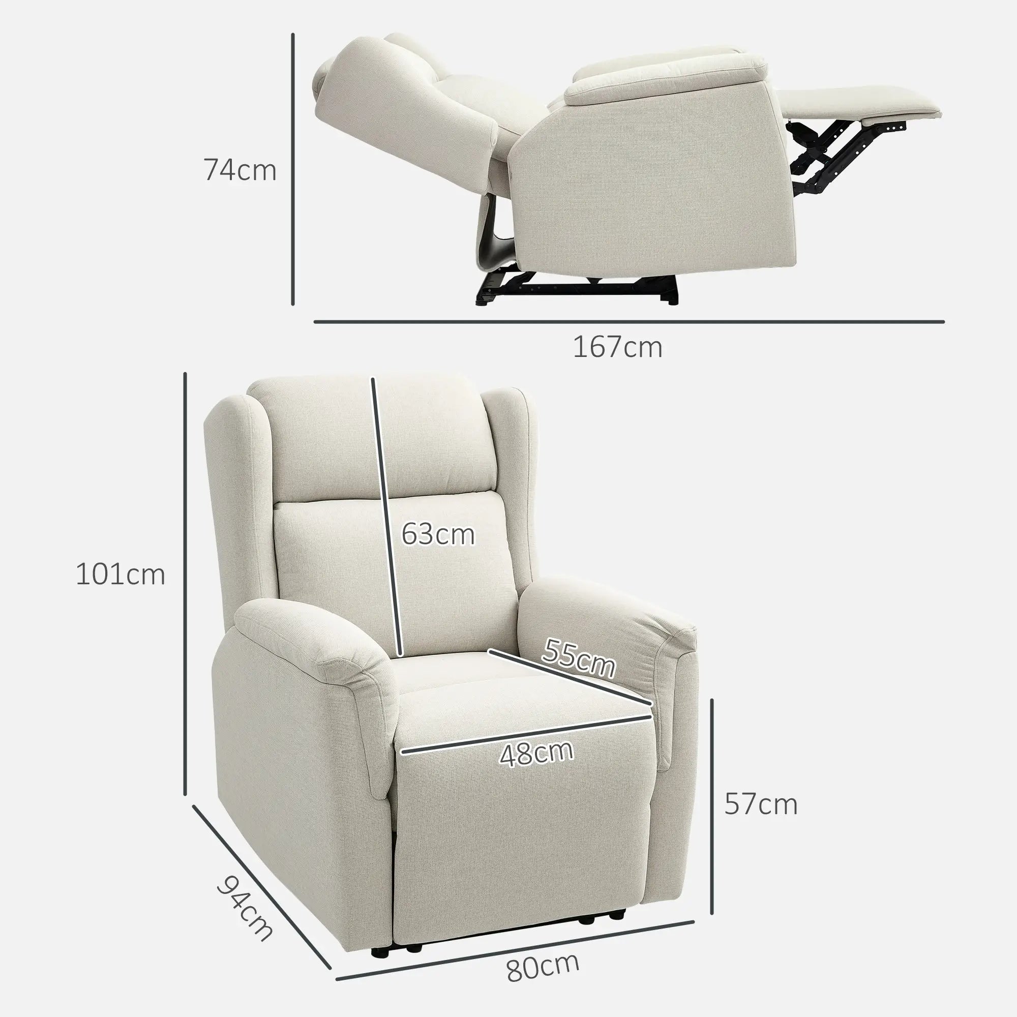 HOMCOM Fernsehsessel Liegesessel 160° verstellbar Taschenfederkern Beige