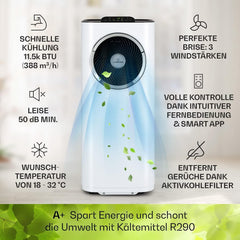 Klarstein Mobile Klimaanlage mit Abluftschlauch, 5-in-1 Klimagerät, Ventilator, Luftentfeuchter, Luftreiniger & Nachtmodus, App-Steuerung, Kleine & Portable, für Wohnung & Büro, 12000 BTU