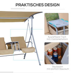 Outsunny Hollywoodschaukel 2-Sitzer mit Sonnendach Becherhalter