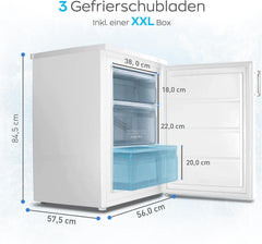 Heinrich´s Gefrierschrank 61Liter -18°C Freezer, 3x Gefrierschublade, 7 Stufen Temperaturregler, Airflow, wechselbarer Türanschlag weiß