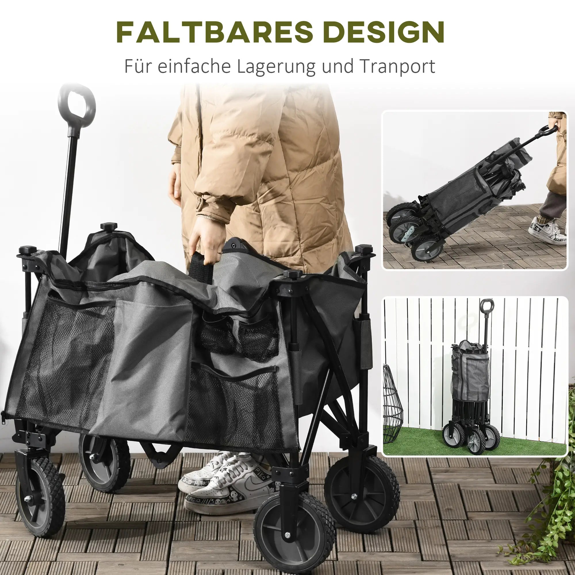 Outsunny Bollerwagen faltbar höhenverstellbar Transportwagen