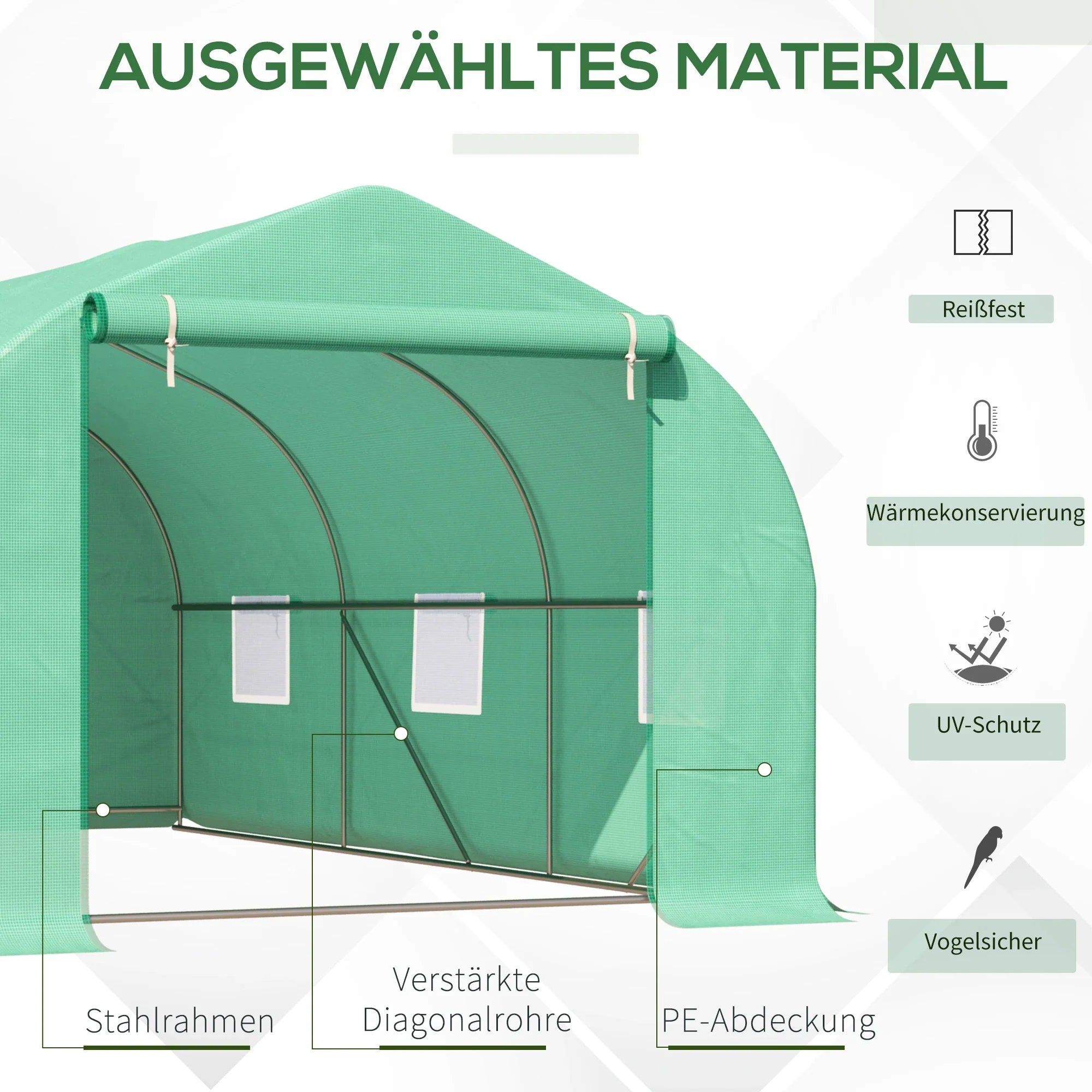 Outsunny Foliengewächshaus begehbar UV-beständig mit Rolltür