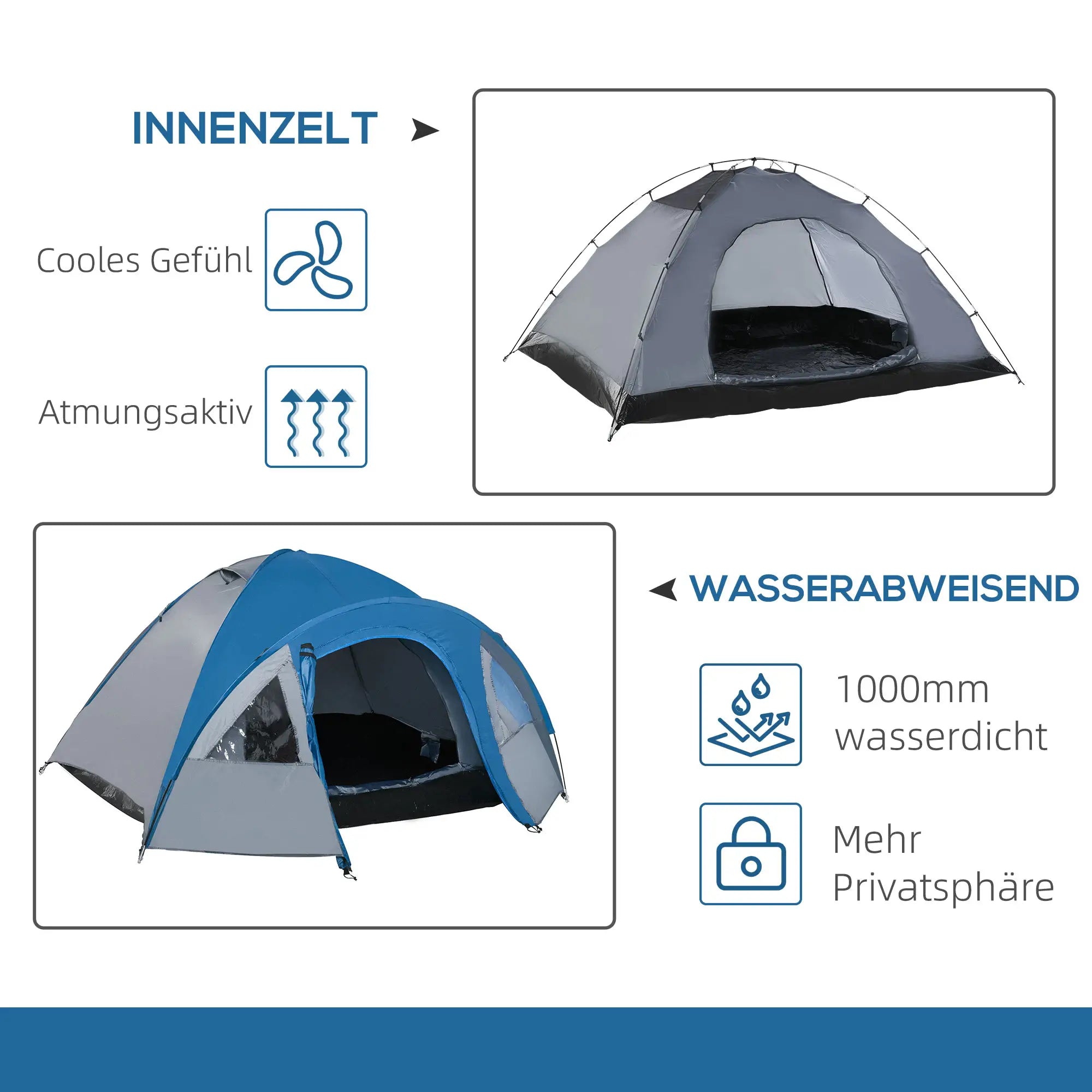 Outsunny Campingzelt 4 Personen 4-Jahreszeiten mit Vorraum Outdoor