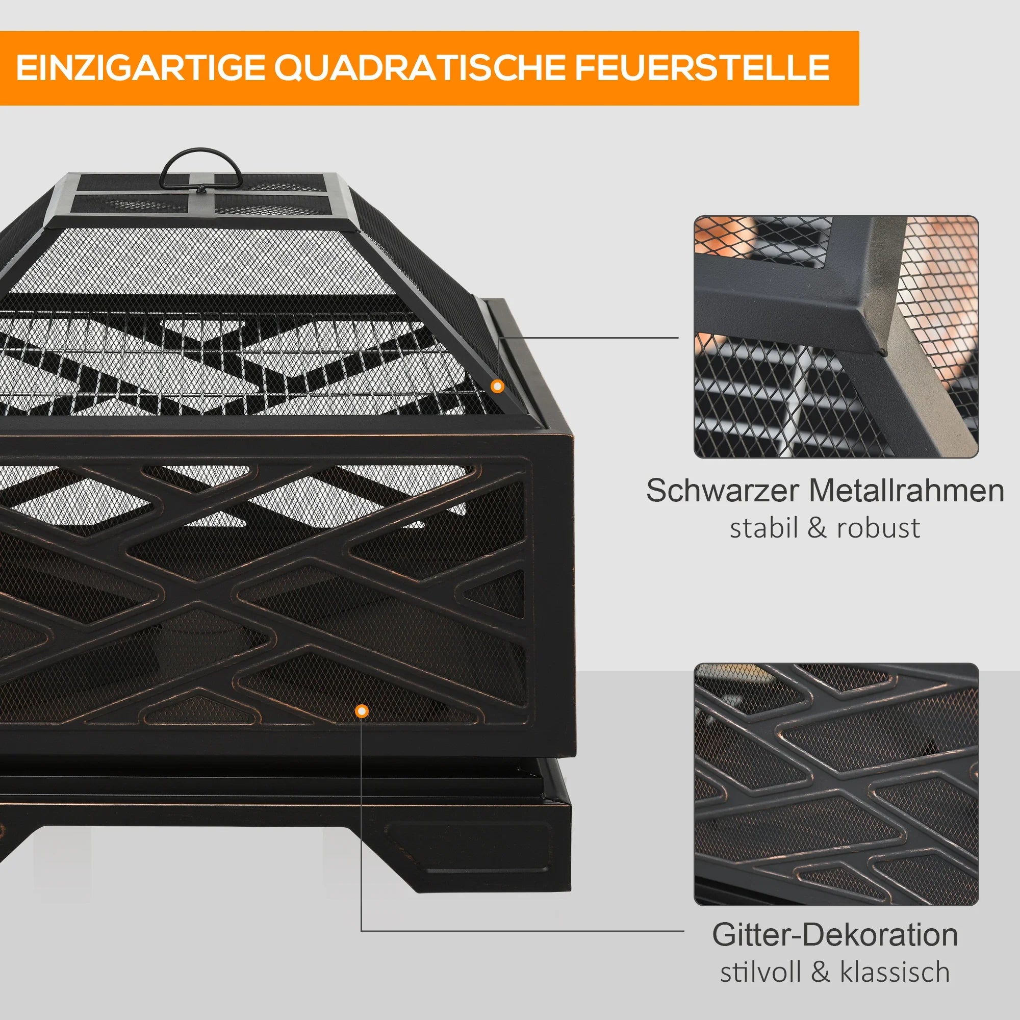 Outsunny Feuerschale Grillfunktion tragbar mit Funkenschutz Schürhaken