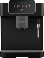 GRUNDIG KVA 7230 Kaffeevollautomat, Kaffeemaschine, 10 Kaffeespezialitäten, 13 Mahlgrade, Milchbehälter, leistungsstark 1350 W, 19 Bar Pumpendruck, Zweifachdüse, Beleuchtung, Schwarz/Dunkelsilber
