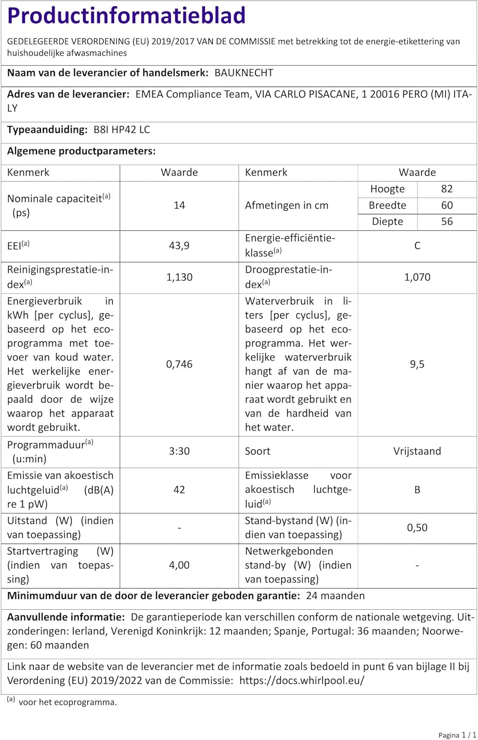 Bauknecht BCIO 3T341 PLET Vollintegrierbarer Geschirrspüler 60 cm /Edelstahl/14 Maßgedecke/10 Standardprogramme und 1 Sensorprogramm/PowerClean/ActiveDry/Besteckschublade/Vollwasserschutz