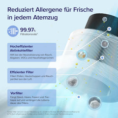 Rowenta QU5062 Eclipse 3in1 Luftreiniger, Heizlüfter, Ventilator, filtert 99,9% der Partikel, für 30 m2 Raumgröße, schnelle Heizung bis zu 35°C, automatischer Tag- und Nachtmodus, Schwarz/Grau