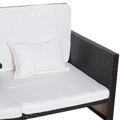 Outsunny Polyrattan Gartensofa-Set 3-teilig mit Hocker Kissen Outdoor