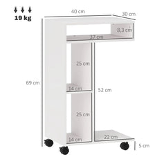 HOMCOM Beistelltisch C-Form mit Rollen und Regalen Weiß