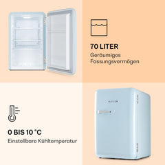 Klarstein Audrey Mini - kleiner Kühlschrank, kompakte Mini-Bar, freistehend, Kompressionskühlung, Fassungsvermögen, Kühlung: 0-10 °C, Mini-Kühlschrank mit 70 Liter Fassungsvermögen, rot