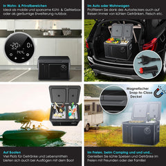 KESSER® Kompressor Kühlbox 2in1 Doppelzone Kühl & Gefrierfach elektrische Gefrierbox mit 2x Kühlakkus & LED-Touch-Bedienung | Kühlschrank Kühlung bis -20 °C für Camping, Auto, Lkw 12/24V 230V