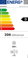 Bauknecht GKN 272 A3+ Gefrierschrank / 309 L Gesamtnutzinhalt / NoFrost / EasyOpen Ventil / Innenbeleuchtung / Elektronische Steuerung mit innenliegendem Bedienfeld, Weiß