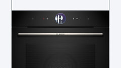 Bosch HMG7361B1, Serie 8 smarter Einbau-Backofen mit Mikrowellenfunktion, 60 x 60 cm, Made in Germany, Schwarz, Air Fry, Digitaler Bedienring, Touchdisplay, Automatikprogramme, Reinigungsunterstützung