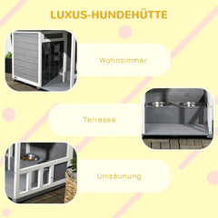 PawHut Hundehütte mit überdachter Veranda und Futternäpfen Outdoor