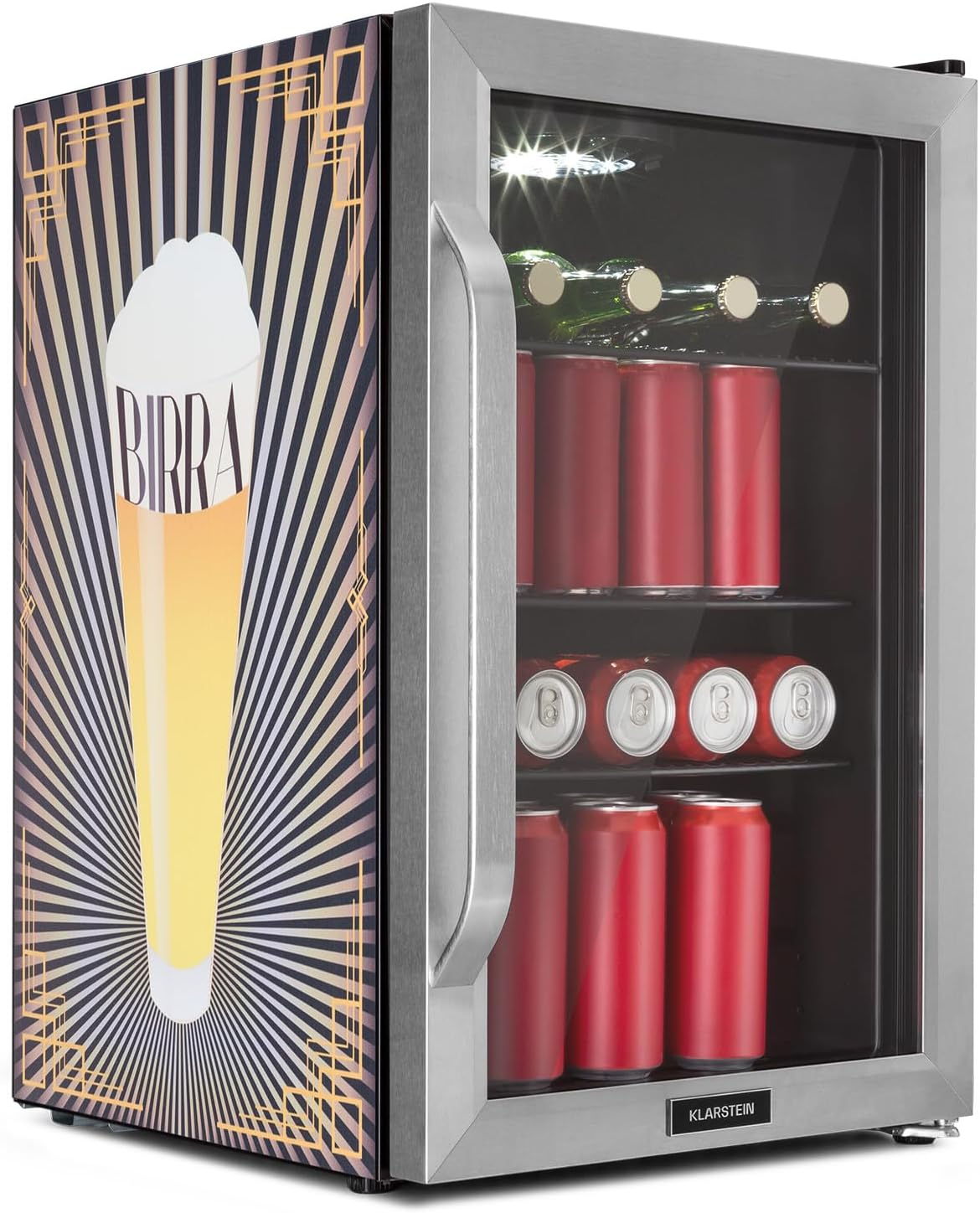 Klarstein Kühlschrank 70L, Kleiner Kühlschrank mit Herausnehmbaren Ablagen, Leiser Mini Kühlschrank mit Glastür & LED, Getränkekühlschrank Klein, Outdoor Geeignet, Biersafe für Flaschen, 0-10°C