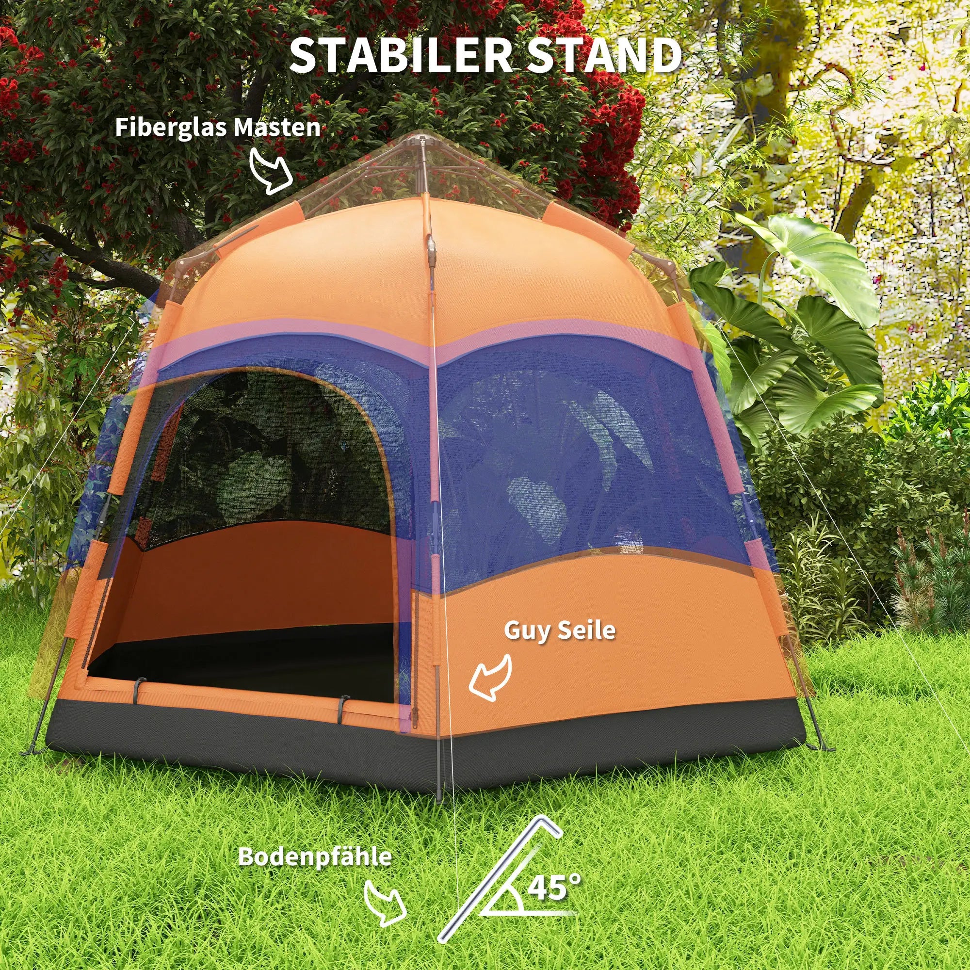 Outsunny Campingzelt Quick-Up 4-6 Personen doppelwandig Outdoor
