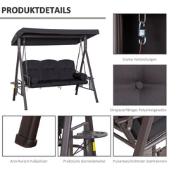 Outsunny 3-Sitzer Hollywoodschaukel mit Sonnendach & Kissen – Schwarz