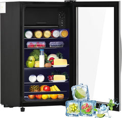 Merax Kühlschrank 128L, Freistehend Getränkekühler mit 120L-Kühlschrank + 8L-Gefrierschrank, mit LED-Innenbeleuchtung und Verstellbare Einlegeböden, Superleise für Restaurant, Bar, Getränke und Bier