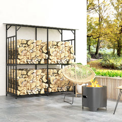 Outsunny Kaminholzregal 1,17 m³ mit Abdeckung, Schwarz