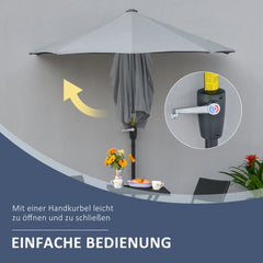 Outsunny Halbrundschirm Sonnenschirm mit Handkurbel Belüftung