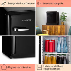 Klarstein Audrey Mini - kleiner Kühlschrank, kompakte Mini-Bar, freistehend, Kompressionskühlung, Fassungsvermögen, Kühlung: 0-10 °C, Mini-Kühlschrank mit 70 Liter Fassungsvermögen, rot