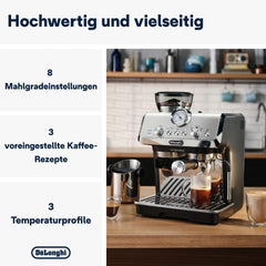 De'Longhi La Specialista Arte EC9155.MB Siebtrgermaschine, Espressomaschine mit Mahlwerk, 8 Mahlgrade, 15 Bar, 3 Temperaturen, Milchschaumdüse, 1300 W, 1,5 l Tank, Edelstahl/Schwarz inkl. Barista-Kit
