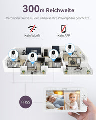 Comfyer Split-Screen Babyphone mit 2 Kameras, 7 HD 720P Video Babyphone ohne WLAN mit Halterung, IR-Nachtsicht Weitwinkelobjektiv Vox-Modus 2-Wege-Audio 960 Fuß Reichweite Videoüberwachungsgeräte