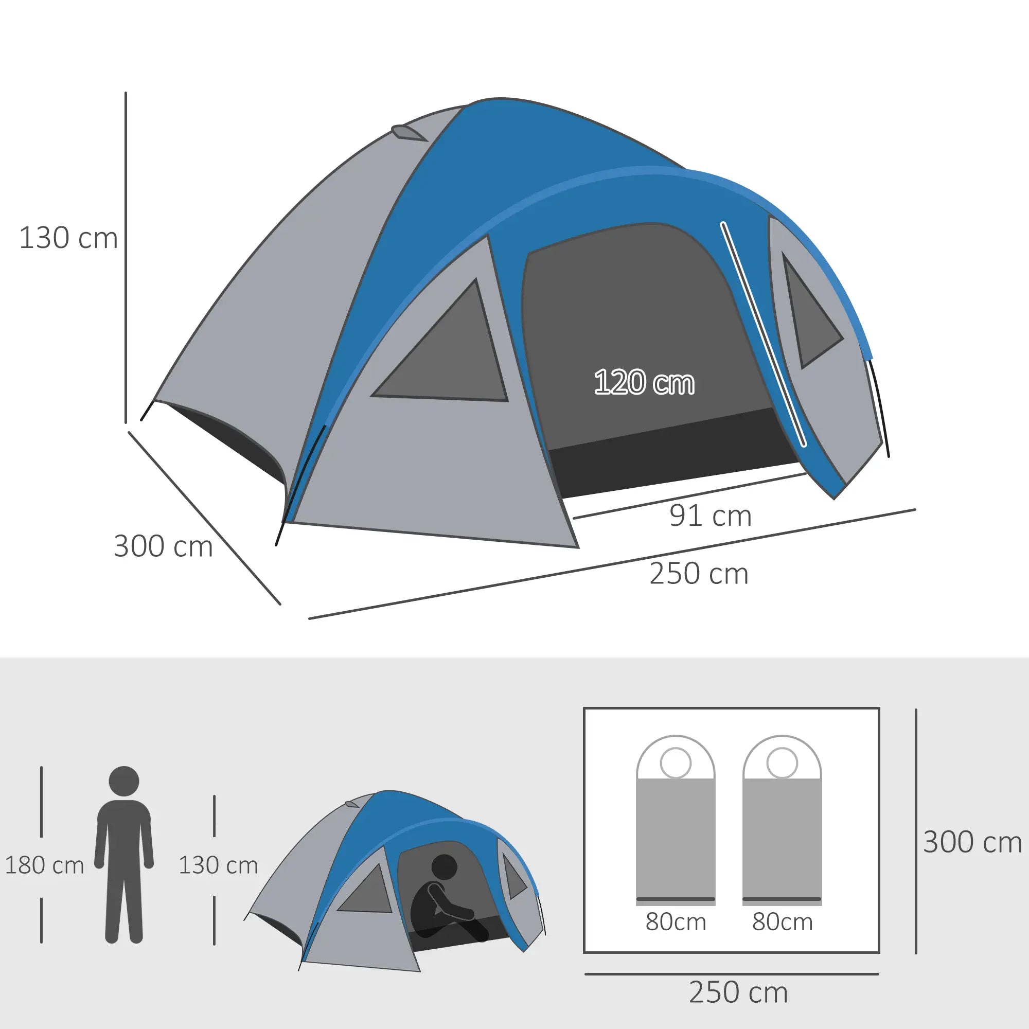 Outsunny Campingzelt 4 Personen 4-Jahreszeiten mit Vorraum Outdoor