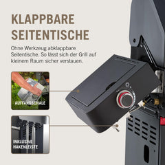 RÖSLE Elektrogrill BBQ-Portable Videro E2-P, tragbarer Tischgrill mit 2 Brennern, Warmhalterost und Deckel mit Glaseinsatz, pulverbeschichteter Stahl, schwarz/silbern