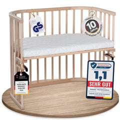 babybay Original Beistellbett aus massivem Buchenholz / kompakt & verwandelbar / Kinderbett Höhe stufenlos verstellbar & umweltfreundlich / mitwachsendes Babybett (weiß lackiert) / inkl. Matratze