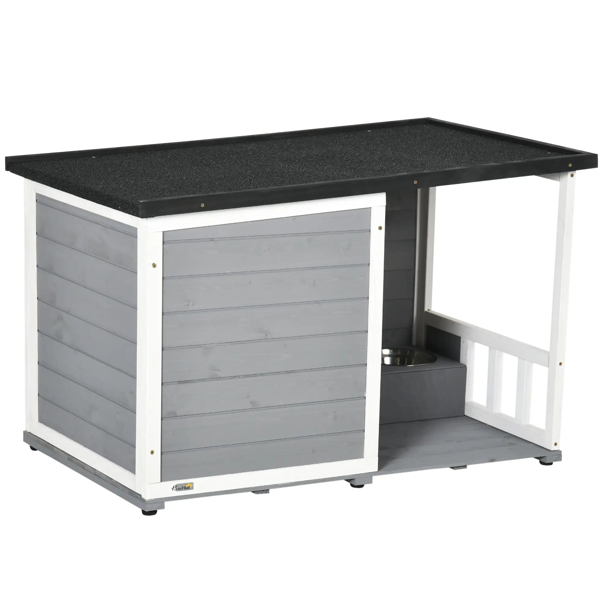 PawHut Hundehütte mit überdachter Veranda und Futternäpfen Outdoor