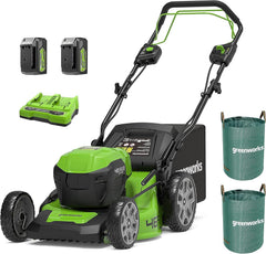 Greenworks 48V (2x24V) Selbstfahrender Akku Rasenmher für groe Flchen bis zu 480m, 46cm Schnittbreite, 55L Sack PLUS zwei 4Ah-Akkus und Doppelladegert GD24X2LM46SPK4X