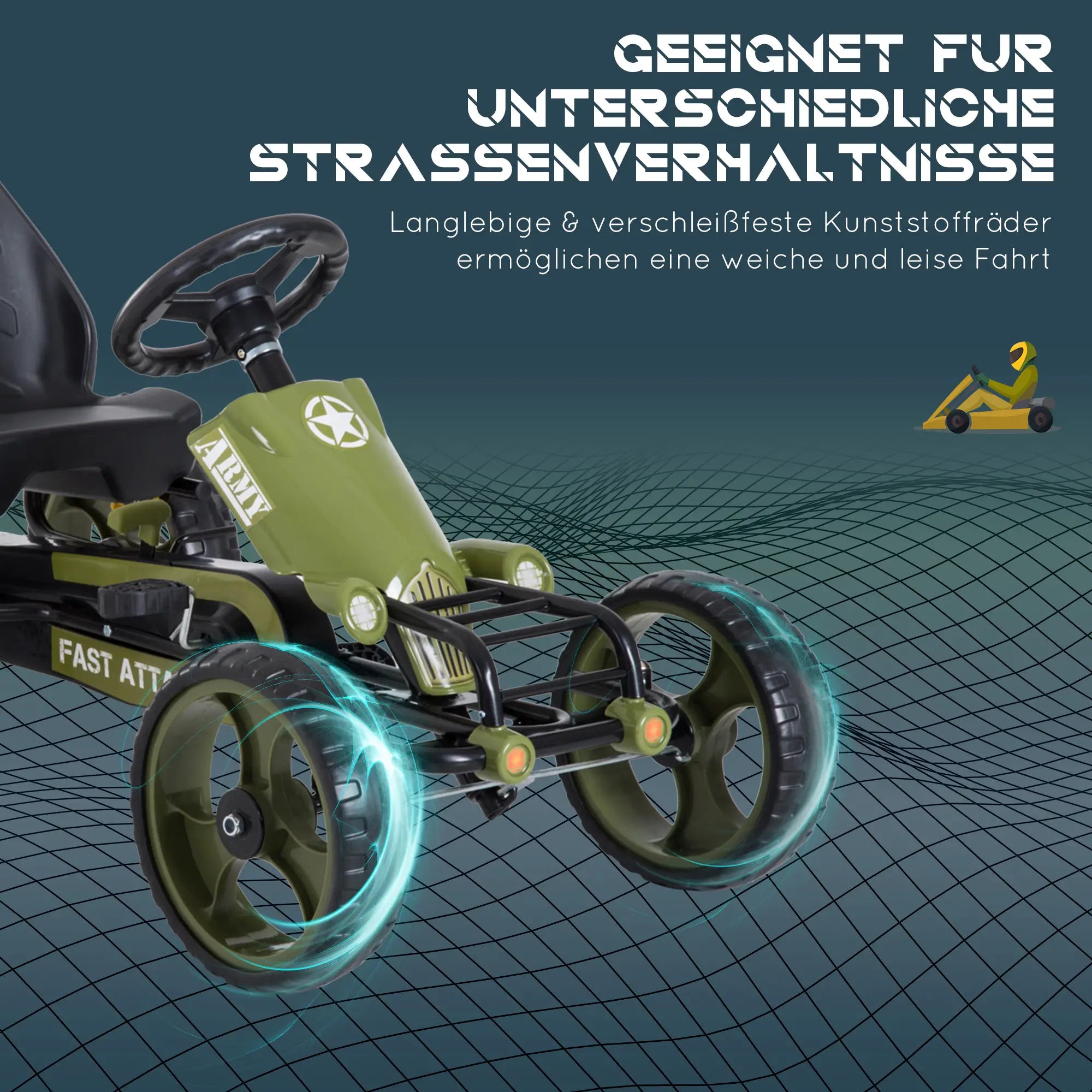 HOMCOM Kinder Gokart Tretauto Armee-Design Handbremse verstellbar