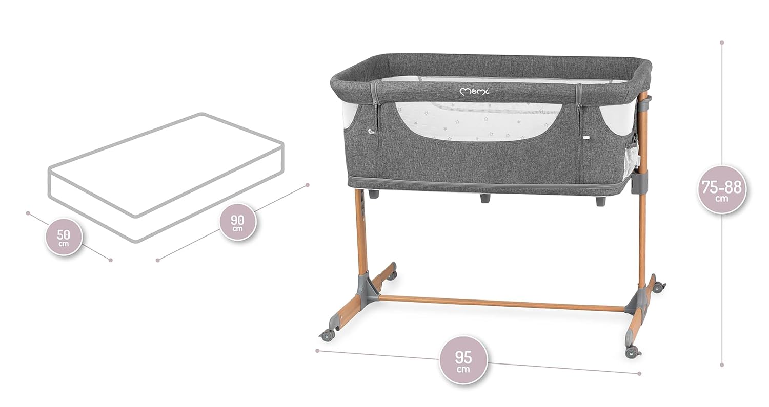 Momi SMART Bed 4-in-1 Kinderbeistellbetten bis 15 kg, Beistellbett für Babys mit Matratze, Höhenverstellbar