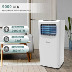 SHINCO Mobile Klimaanlage mit Abluftschlauch, 9000BTU, 2,6 kW, Kühlen&Ventilieren&Entfeuchten, Mobiles Klimagert mit Schlafmodus, Raumgre bis 22㎡, 24-Stunden-Timer