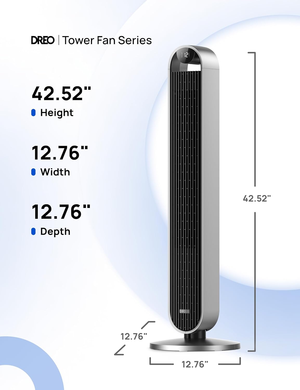 Dreo 25dB leiser Smart Turmventilator mit Sprachsteuerung, WiFi Alexa Ventilator, APP Steuerung, 120° Oszillierender Standventilator, 12 Geschwindigkeiten, 4 Modi, 12-Stund-Timer, Pilot Max S